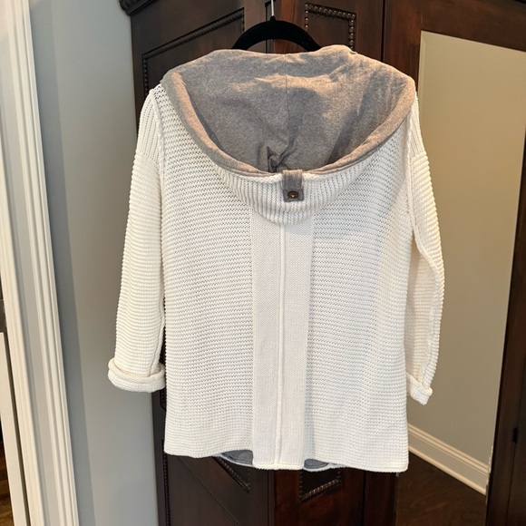 Pure Hand Knit Hooded Cotton Cardigan Sweater White Gray M/L - Picture 5 of 7